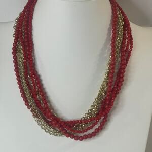 Robert Rose necklace costume signed jewelry Red and gold seed bead multi strand